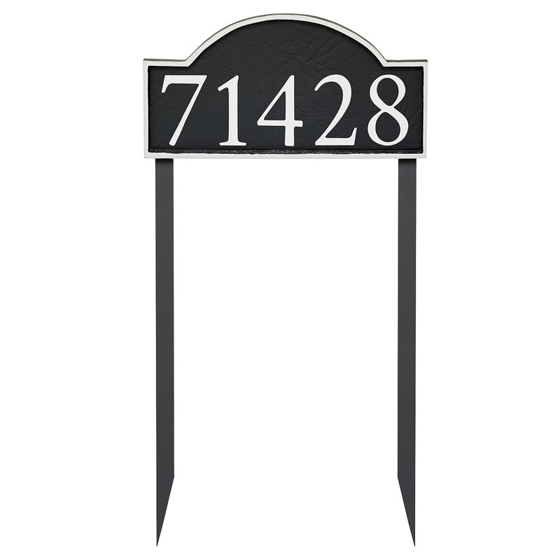 Enseigne d’adresse pour gazon à 1 ligne à serif doux, Noir, Blanc