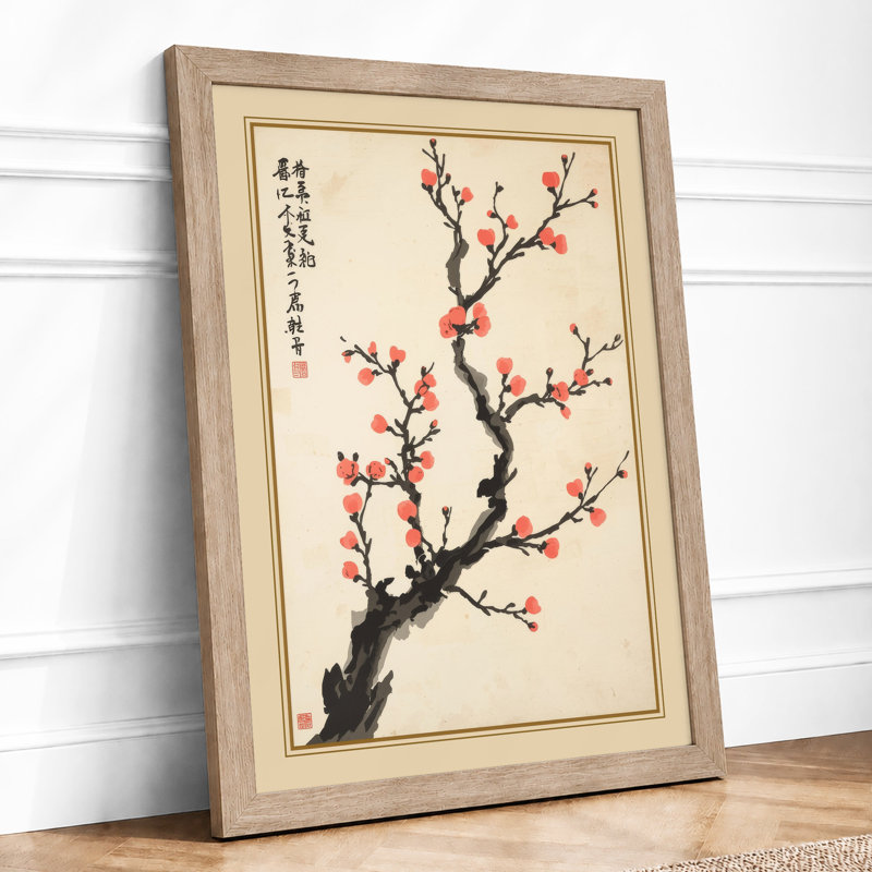 Flowering Branch Japandi - Framed Print, A3 - 42.0 x 29.7 cm, Oak