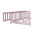 Lit double pleine grandeur avec clôture et porte, lit en bois d'hévéa avec garde-corps de sécurité, rose-1303677751