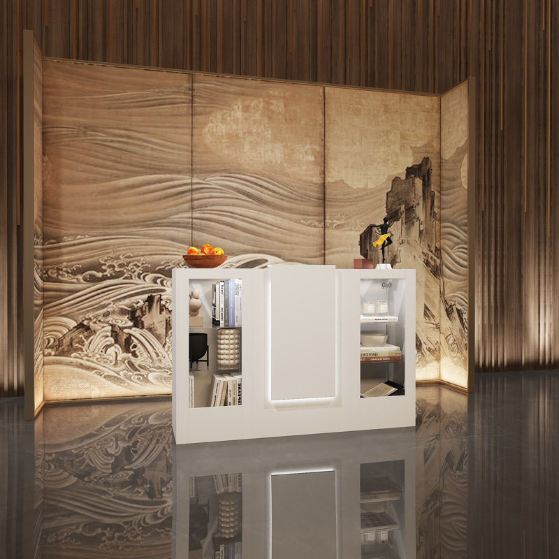 Mastan 59'' W Reception Desk With Display Cabinets And LED Lightsand Transparent Glass