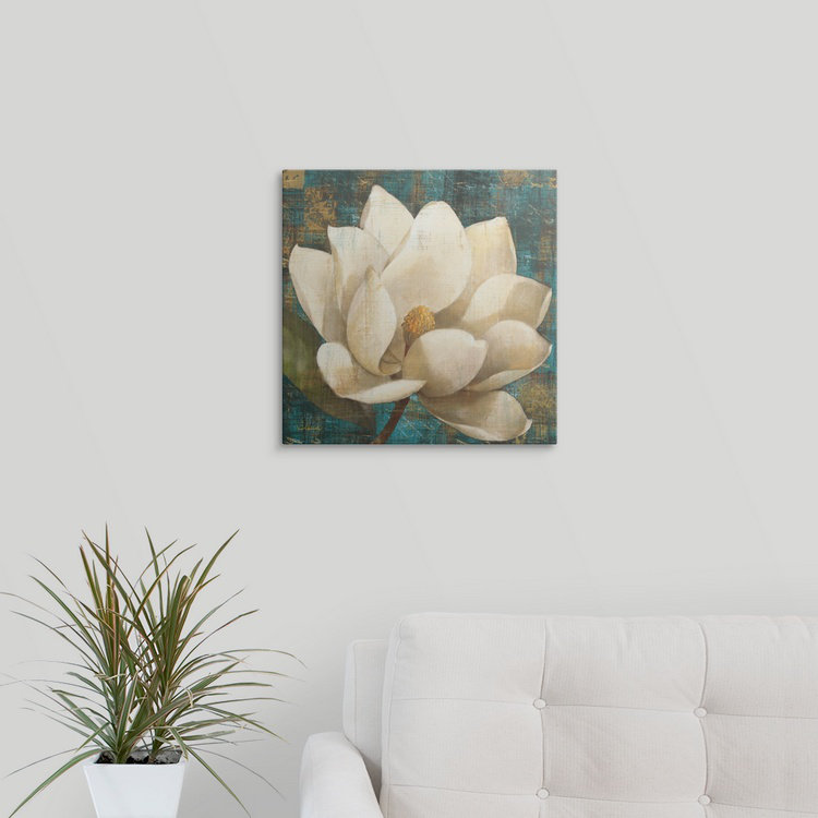 « magnolia floral turquoise », impression sur» albena hristova,, H 16 po x l 16 po x P 1,5 po, Toile