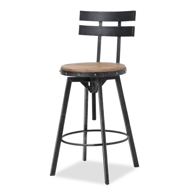 Chaise en métal avec siège en bois Jimika Kiven, Brun / Noir