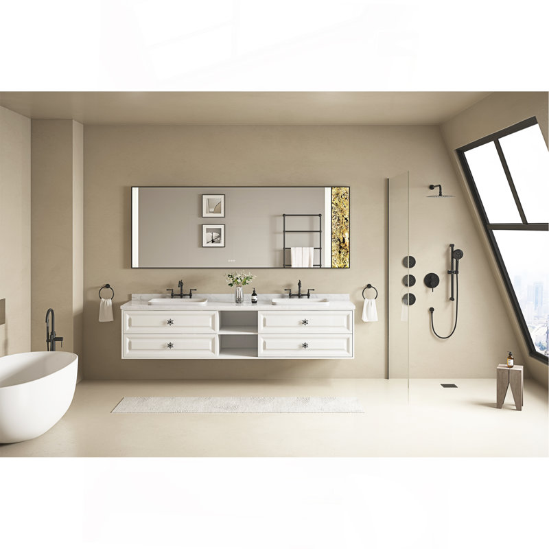 Le meuble-lavabo mural de 96 po convient aux lavabos doubles, armoire seulement (comptoir et lavabos non inclus)