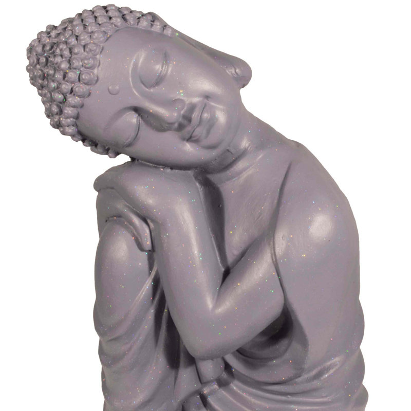 Carlile BUDDHA Crouching 37cm Weathered Dark Stone Effect, Grey Shimmer