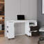 Bureau extensible à deux tiroirs de 54 po de large avec sept tablettes et roulettes San Diego - Noyer foncé