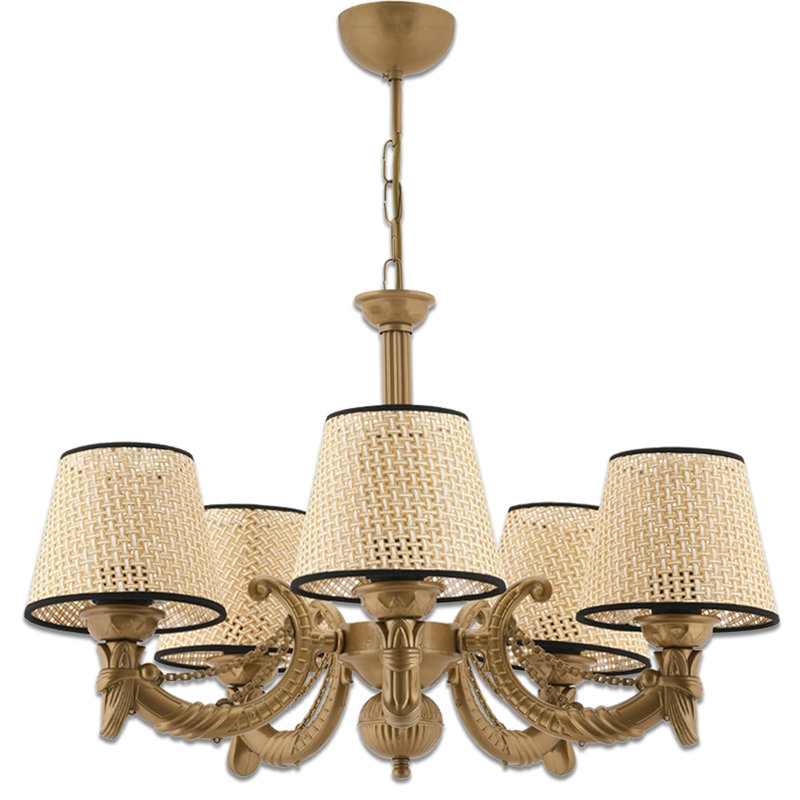Lustre classique / traditionnel 5 lumières, Noir/naturel, Doré