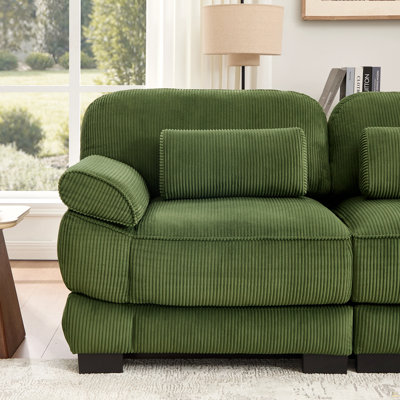 Canapé modulaire en forme de U Cloud Couch, canapé 4 places avec 2 repose-pieds, coussins de siège confortables et épais, tissu en velours côtelé respirant, vert olive pour le salon