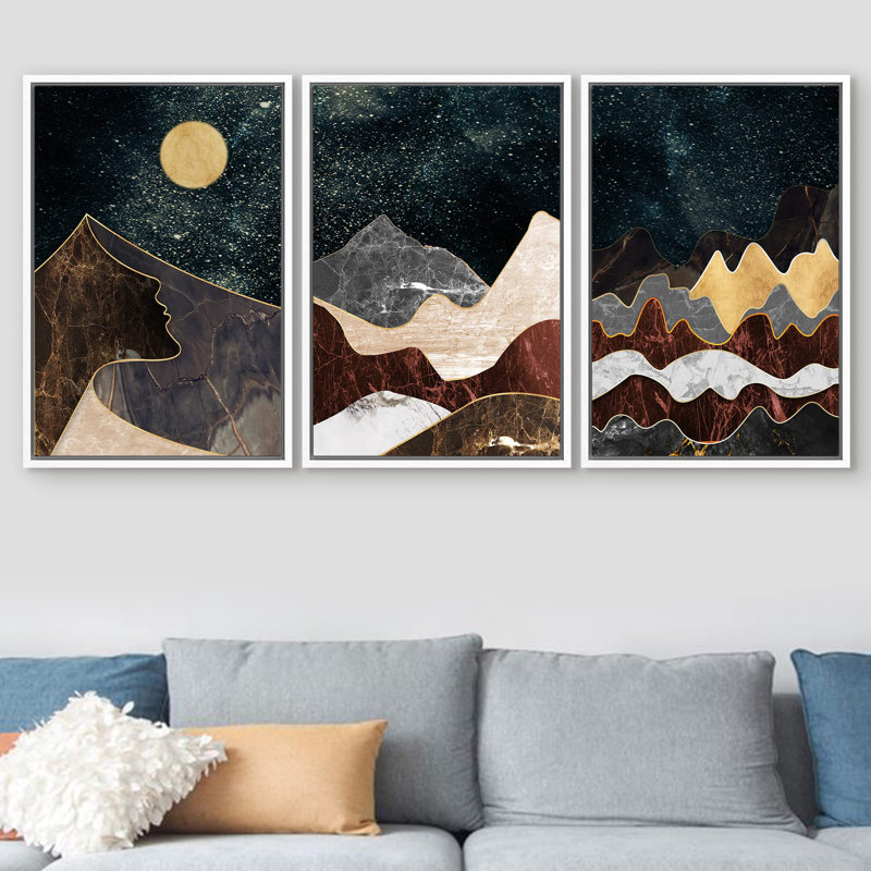 Marbre granit nuit montagnes abstrait nature numérique moderne Art décor coloré désert, Blanc, H 24 po x l 16 po