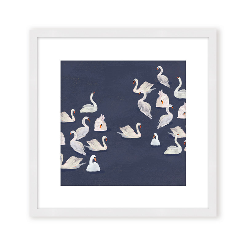 Nature Inspired Modern Ensemble: Swan Serenade, 24" H x 24" W, Framed Print, Gold