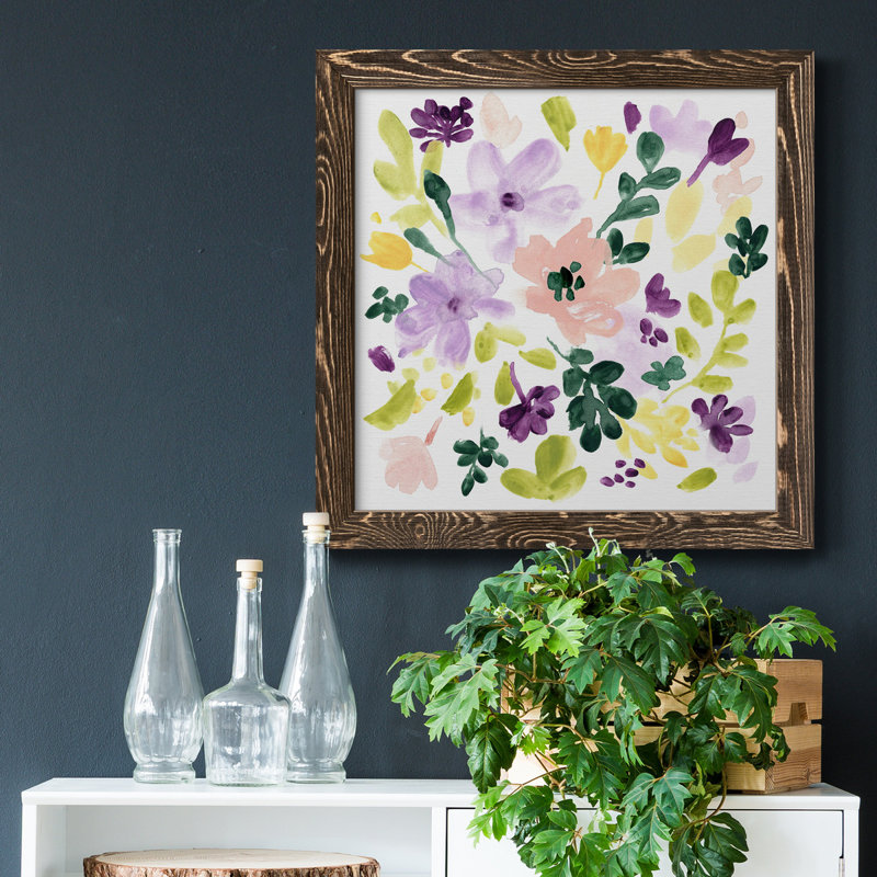 Lavender Meadow II - art mural encadré sur toile, H 35,5 po x l 35,5 po x P 1,5 po, Encadré de bois de noyer
