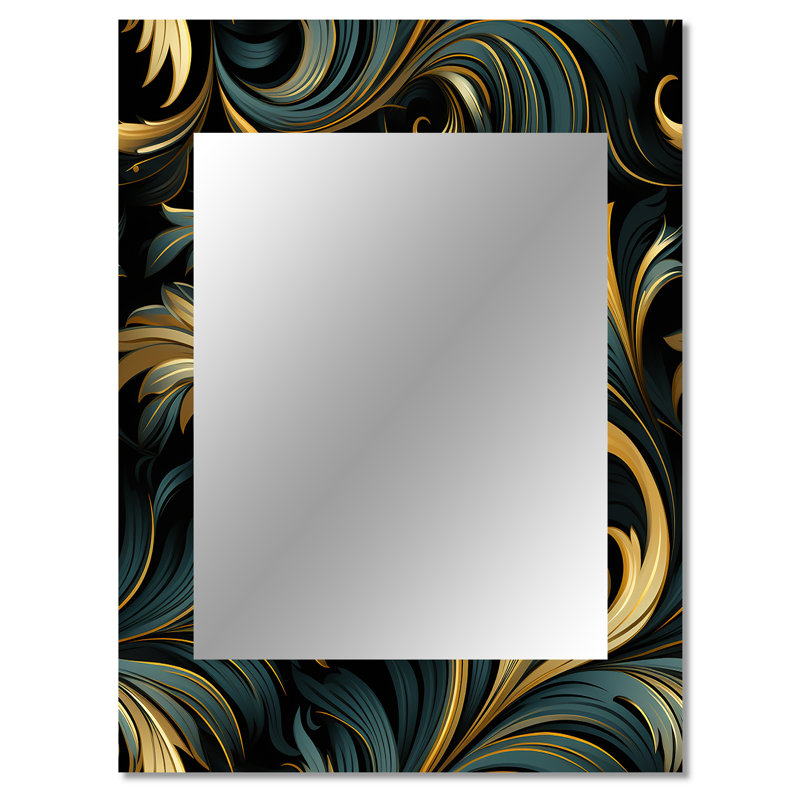 Or et bleu luxe damassé symphonie - miroir mural unique, damassé, art imprimé en métal, 40 po x 30 po