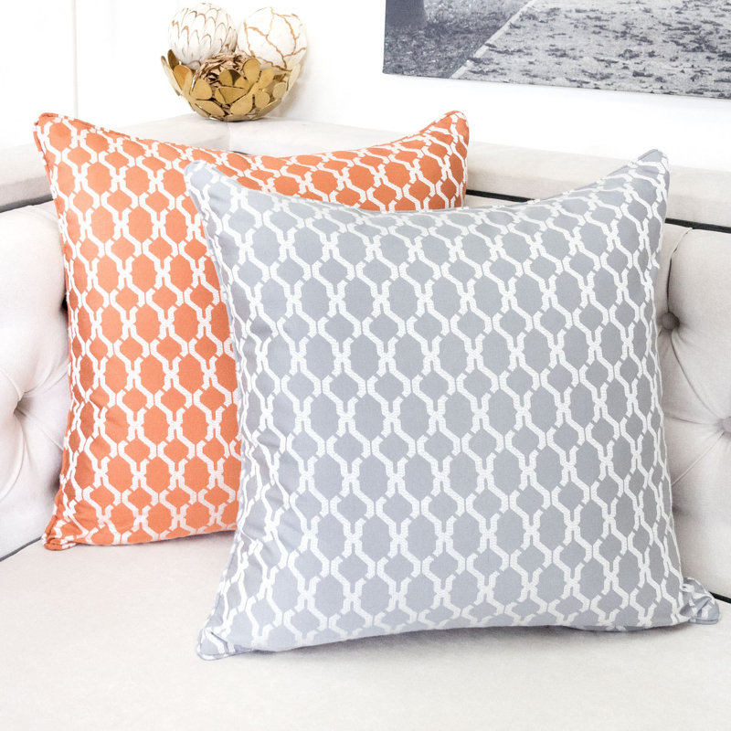 Amelise Geometric Outdoor Reversible Throw Pillow, Silver