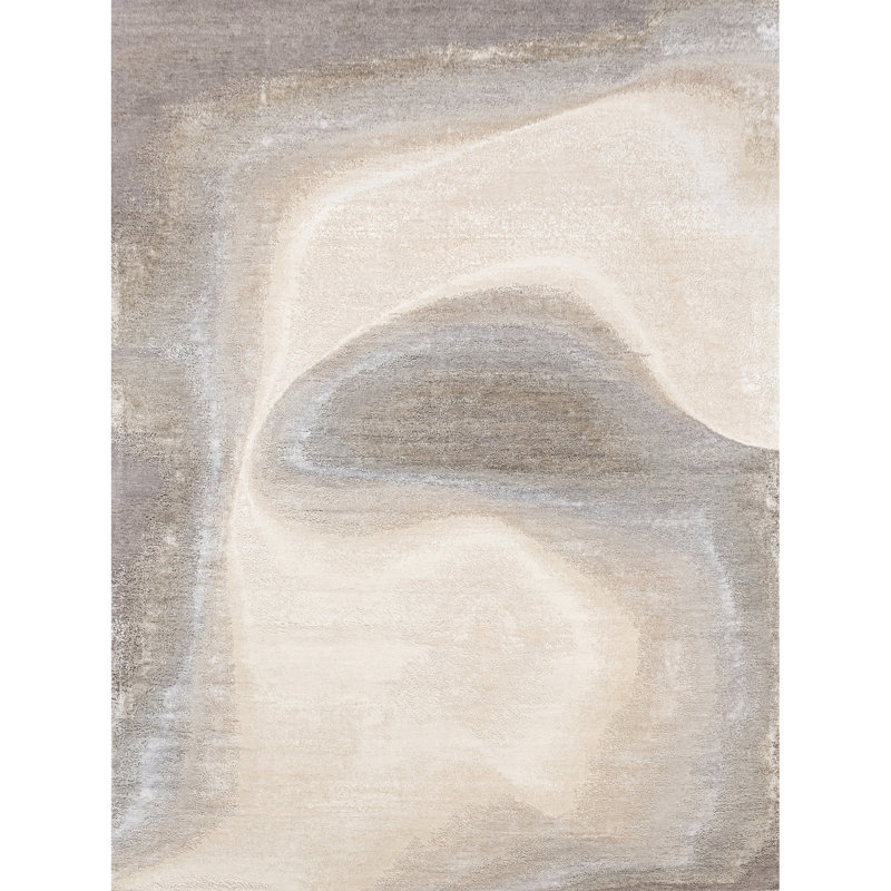 Tapis sable et beige noué à la main de haute qualité, Rectangle de 5 pi x 8 pi