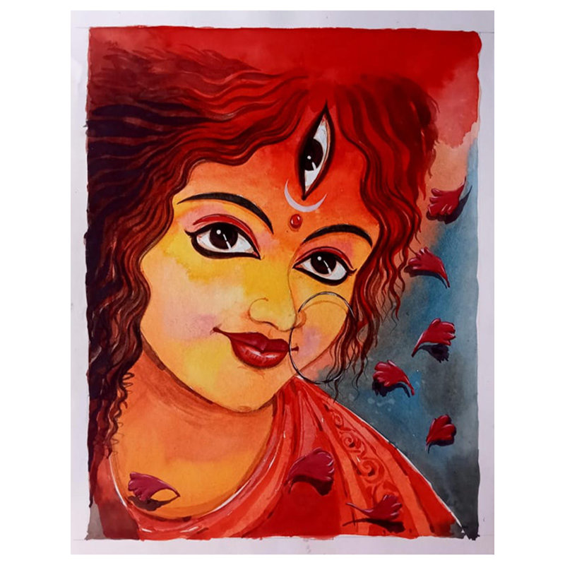Durga Maa | Aquarelle sur toile | Par Rohit | Décoration murale