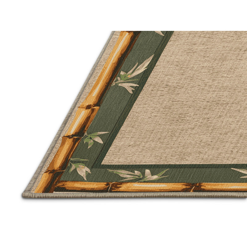  Tapis hawaïen lavable avec bordure en bambou, Rectangulaire 2 pi x 3 pi