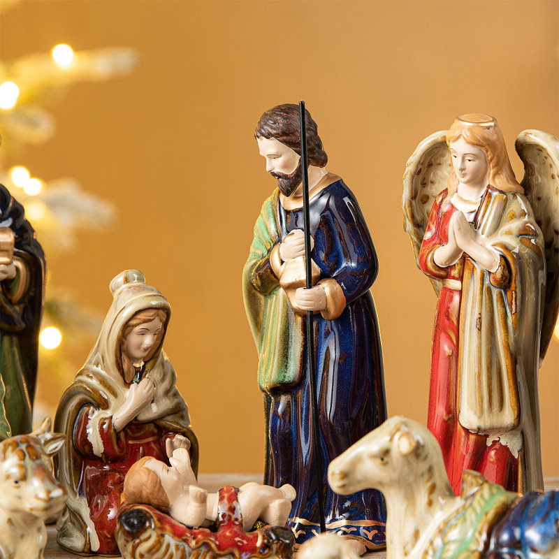 Ensemble de 11 figurines de crèche de Noël en céramique