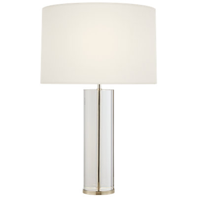 Lineham Cordless Table Lamp in Crystal and Polished Nickel with Linen Shade