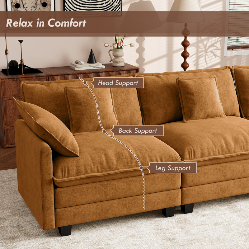 Fauteuil d'appoint surdimensionné en chenille avec repose-pieds Esai, Orange