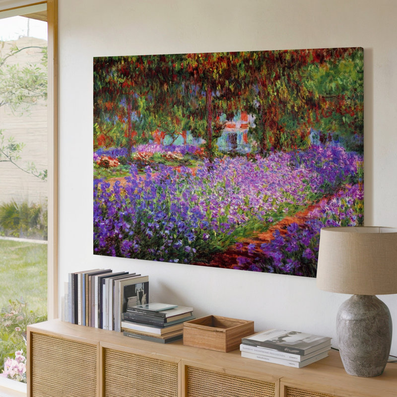 Reproduction d'art sur toile mauve lavande mauve avec sentier de jardin floral, 20 x 20 in