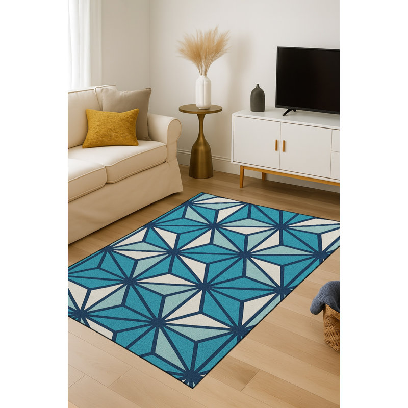 Tapis tissé traditionnel bleu sarcelle Mosso, 2'6" x 4'11"