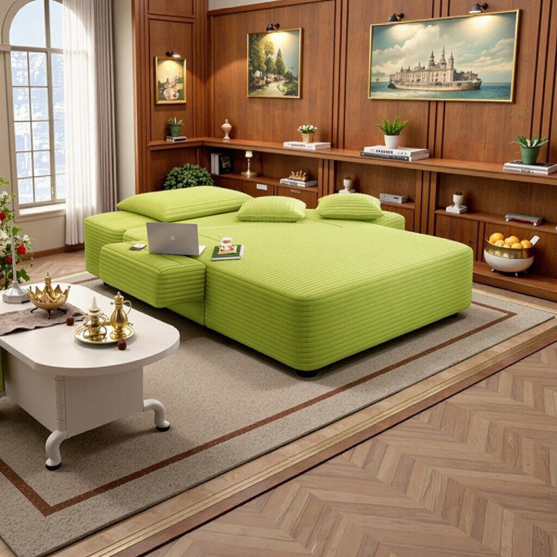 Chaise longue convertible en velours côtelé moelleux avec rangement et support à ressorts, canapé-lit peu encombrant, 1
