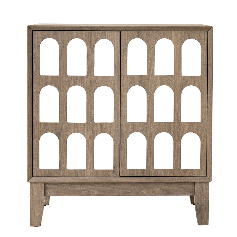 Buffet Mid-Century moderne Boho - armoire de rangement en bois avec portes, tablettes et miroir pour le salon, Dérive en mer