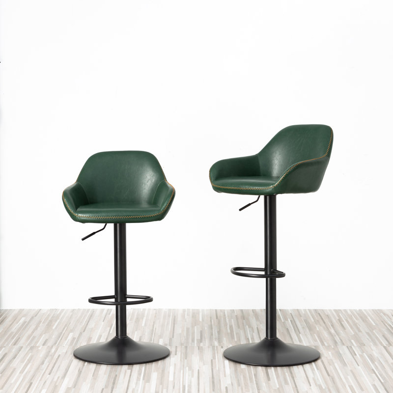 Thibodeaux Swivel Adjustable Height Bar Stool, Dark Fern Green