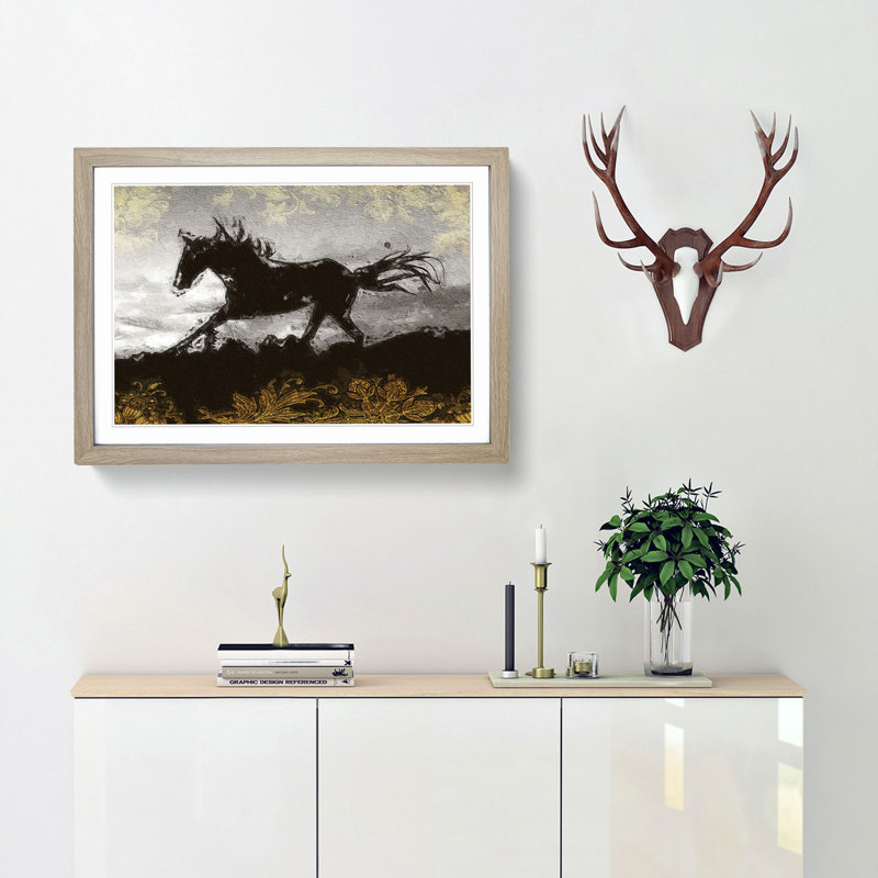 Galloping Horse in Abstract - Framed Print, Oak Framed, 48cm H x 65cm W x 2cm D