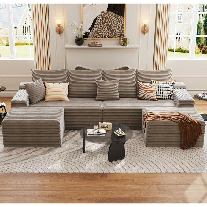 Boneless 140" Modular Cloud Sectional Sofa With 2 Ottoman,Modern Minimalist Upholstered Couches, Comfort U Shaped Sofa For Living Room,Deep Seat Corner Couch,No Assembly Required,6 Seater