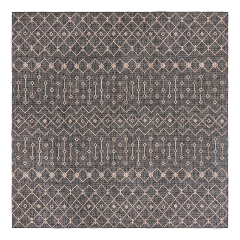 Tapis intérieur / extérieur gris anthracite Leyla, Carré 10 pi 8 po