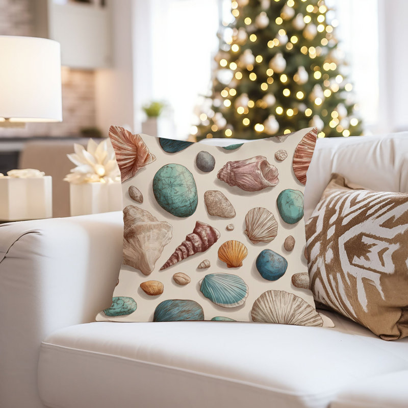 Housse de coussin de plage et de bord de mer, Carré 18 po, Beige / bleu nautique / plage 20