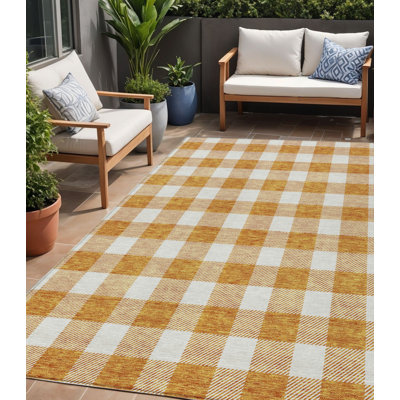 Tapis extérieur lavable à carreaux orange et beige 5 pi x 8 pi