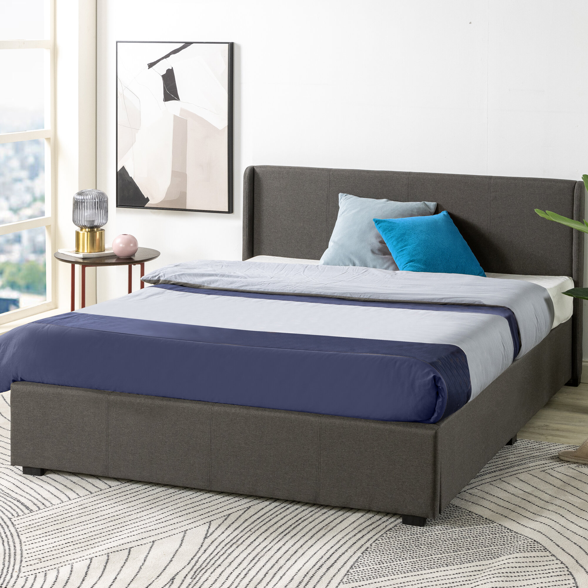 Hashtag Home Estella Upholstered Ottoman Bed Frame with Headboard ...