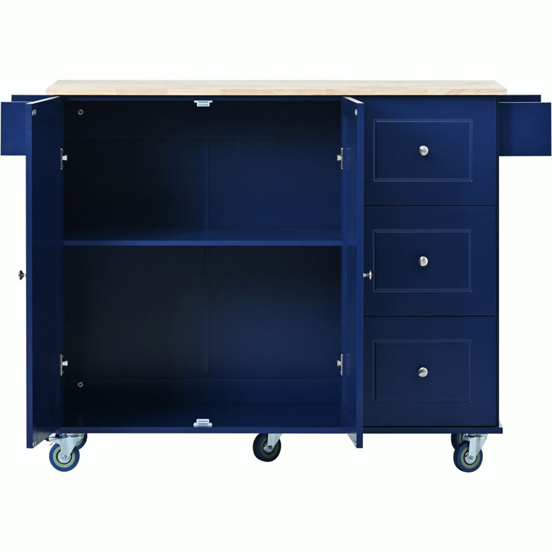 Îlot de cuisine avec plateau en bois massif Groningen, Blue