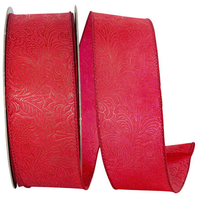 Leaf Scroll Embossed Wired Edge Ribbon