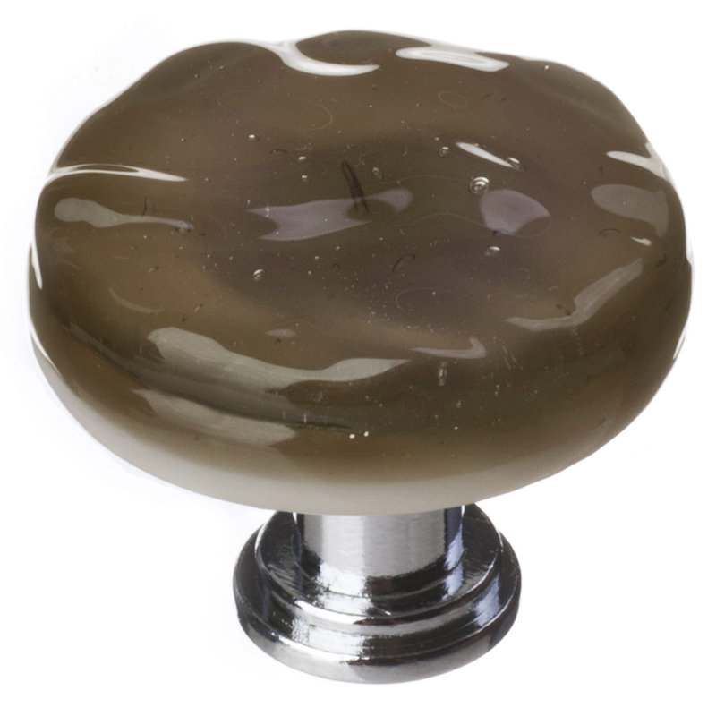 Poignée décorative ronde en verre bleu poudre Glacier de 1 1/4 po de diamètre, Chrome poli, Bleu poudre