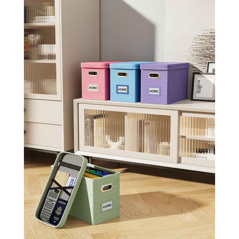 File Organizer Box With Lid, Hanging Filing File Box With Mesh Pocket, Document Organizer Box For Letter Files, Portable Storage Box