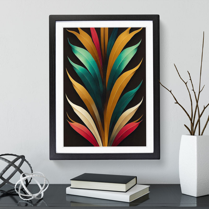 Art Deco Feather No.4 - Wall Art, Black Framed, 64cm H x 46cm W