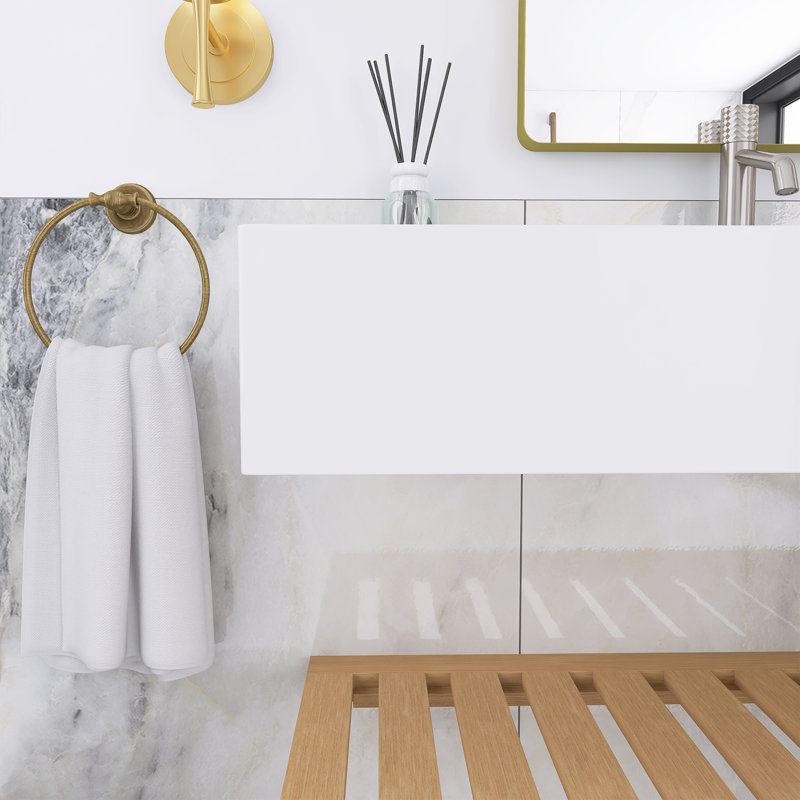 35,43 po X P 18,11 po P 8,15 po Meuble-lavabo mural simple H en bois naturel avec acrylique blanc