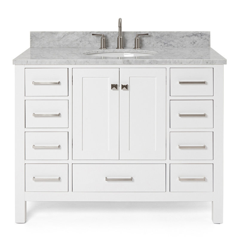 Ensemble de meuble-lavabo simple Flynt, Oval, Blanc / nickel brossé, L 43 po