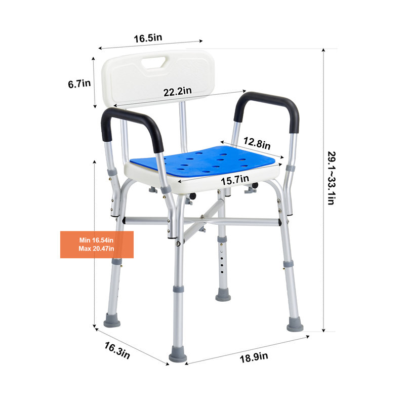 400lbs Shower Chair Bath Stool Seat Height Adjustable for Bathtub Shower, 84.1cm H x 48cm W x 42.9cm D