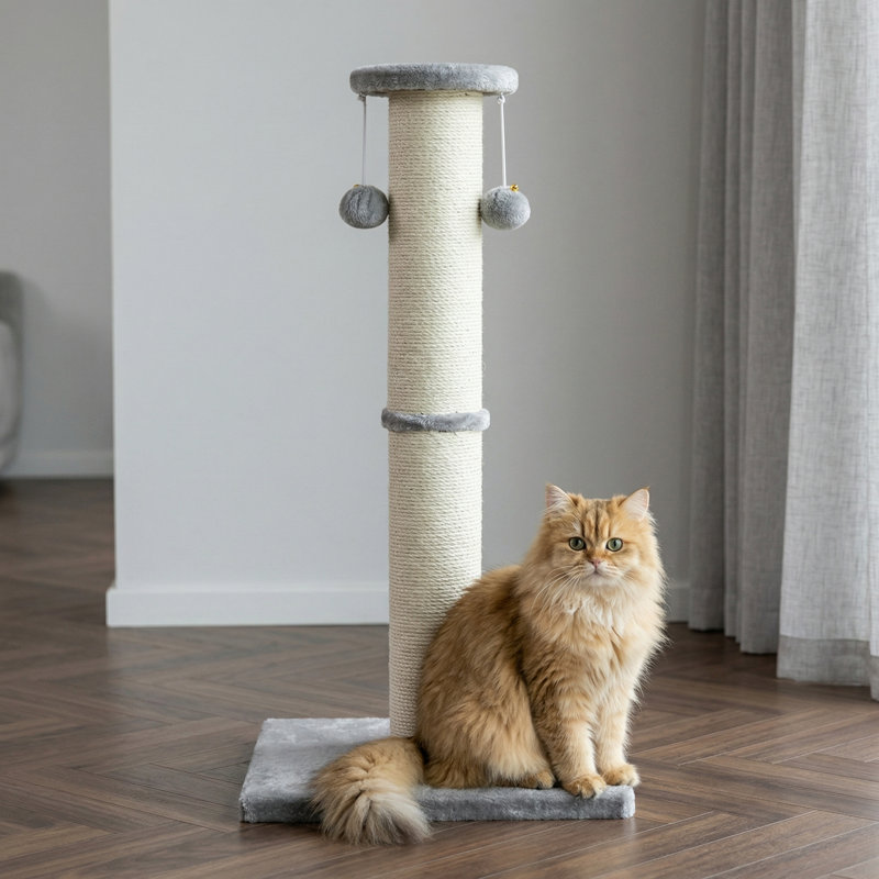 Grattoir pour chat de 34 po de hauteur, grand griffoir en sisal avec boule de 4,3 po de diamètre, robuste pour chats d'intérieur, gris