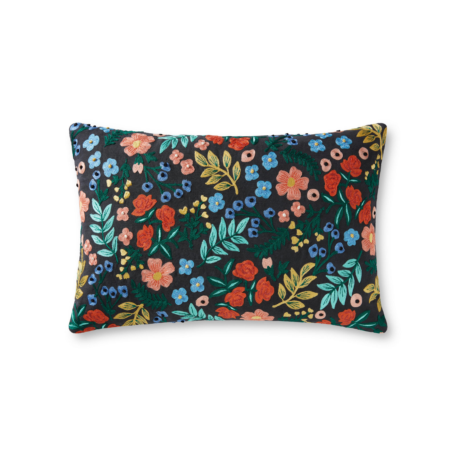 Rifle Paper Co. x Loloi Wildwood Garden 13" x 21" Pillow, Black, No Fill