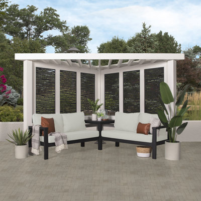 Backyard Discovery Ridgedale 12' x 8' Modern Galvanized Steel Cabana Corner Pergola with Shade Sail Canopy and Conversation Seating