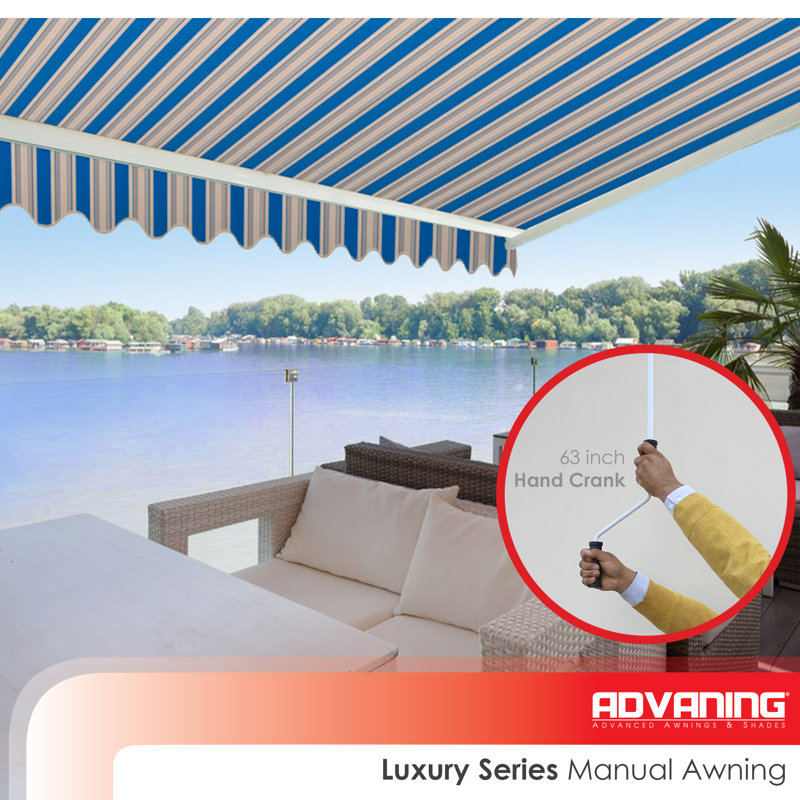 Advaning 10'x8' Manual Patio Retractable Awning, 10.5' H x 9.8' W x 8.2' D, Ocean Blue/Sand Beige Stripes