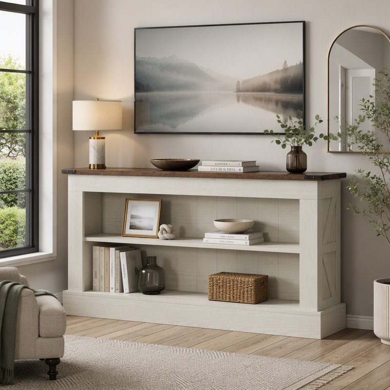63" Console Table, Long Entryway Table Sofa Table With Storage