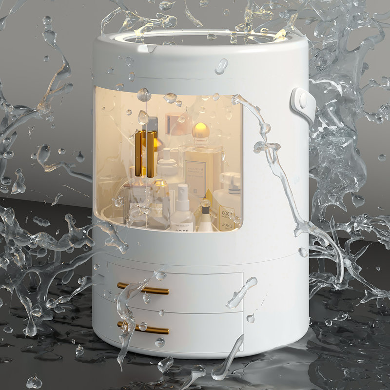 Boîte de rangement pour parfums de maquillage blanche avec miroir à miroir et lumière, Blanc