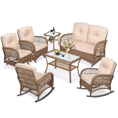 Lankin Wicker 6 - Person Patio Conversation Set with Cushions