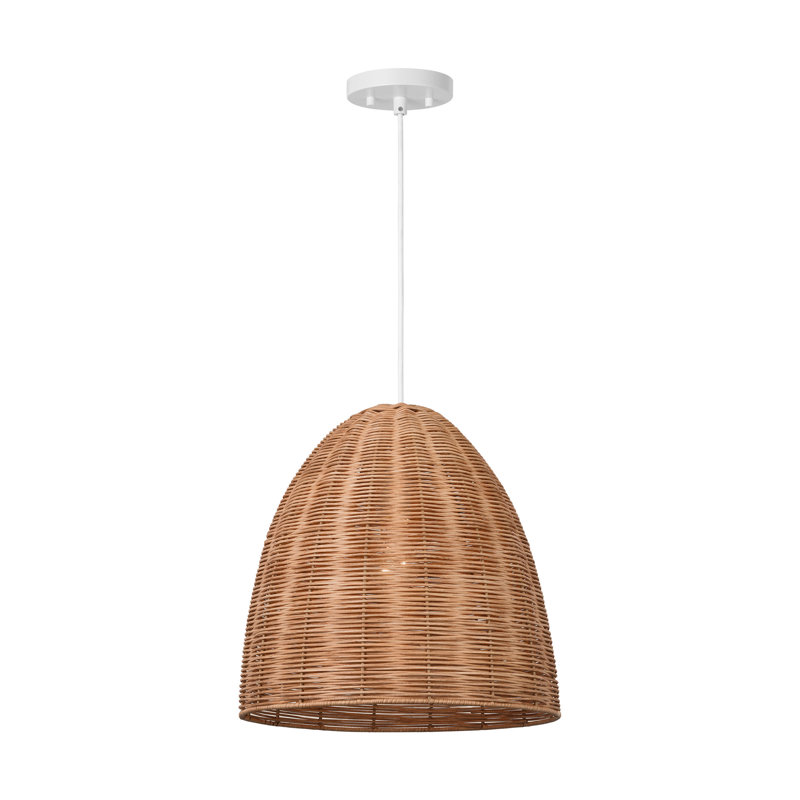 Norman 1 Light Dining Room Pendant With Ash Wicker Shade, 85.5" H x 15.5" W x 15.5" D, White/Brown