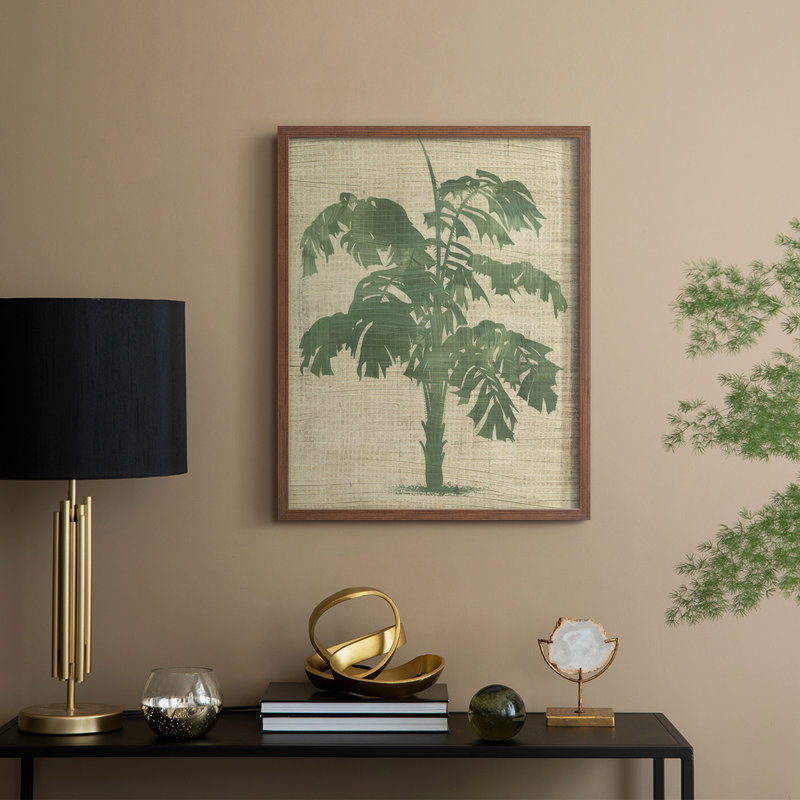 Impression encadrée de toile de jute palmier IV - bois massif, H 15 po x l 12 po, Noyer